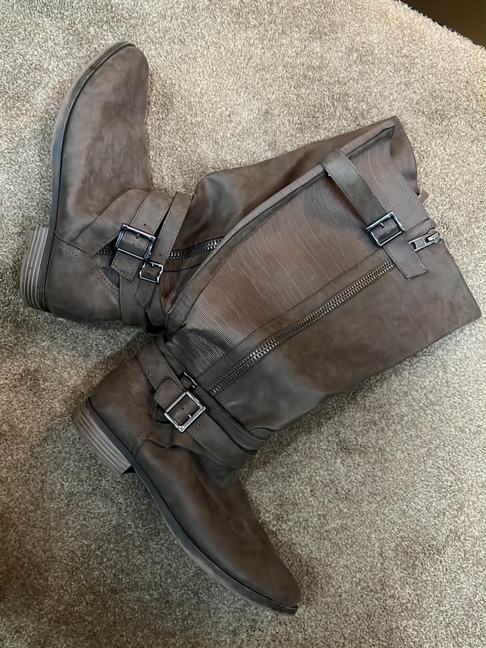 torrid Brown Mid-Calf Buckle & Zip Heeled Boots